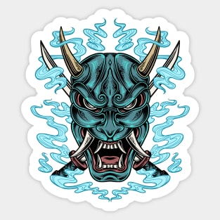 Blue Japanese demon hannya oni mask Sticker